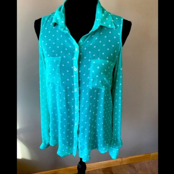 Women's Bongo Sheer Polka-dot Long Sleeve Top with Shoulder Cut Outs, Size XL - Picture 1 of 6